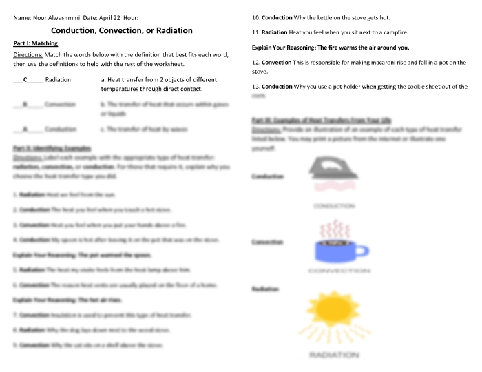 Thermal energy worksheet answer key