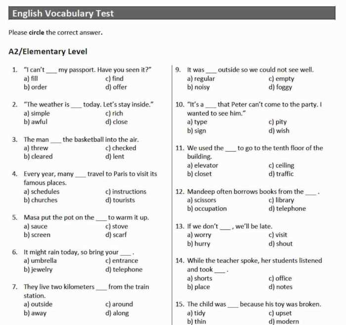 Vocabulary expressive 4th word test edition general information