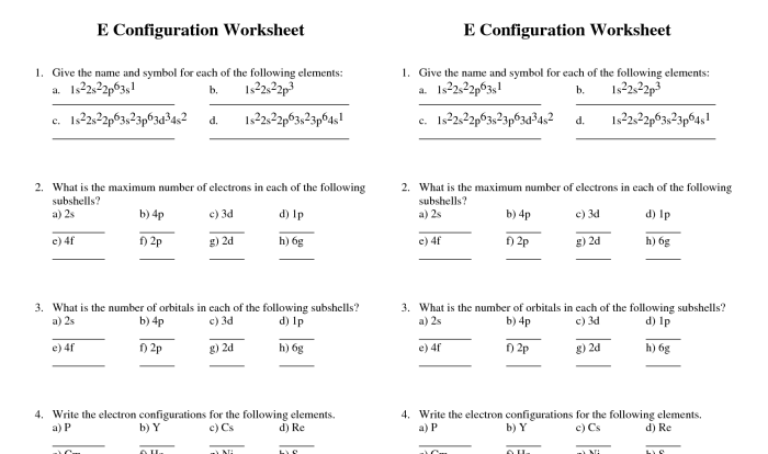 Electron configuration practice worksheet with answers