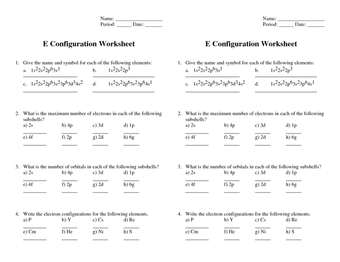 Electron configuration practice worksheet with answers