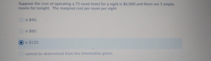 Suppose the cost of operating a 75 room hotel